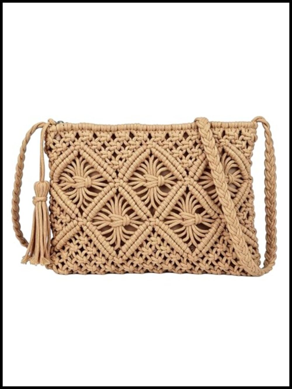 Boho Woven Crochet Crossbody Bag with Tassel for Women Summer Beach Shoulder